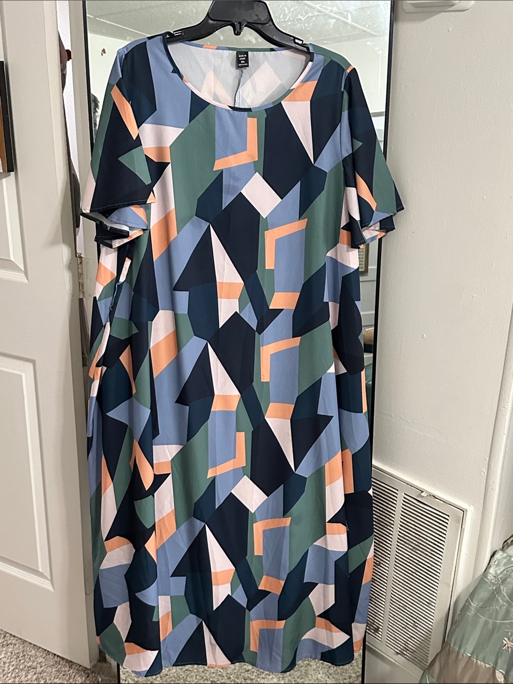 SHEIN Geometric Maxi Dress in Navy, Green & Peach